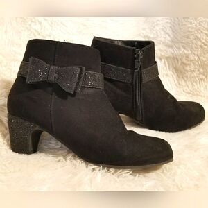 Black Glitter Bow Ankle Boots (Girls)
